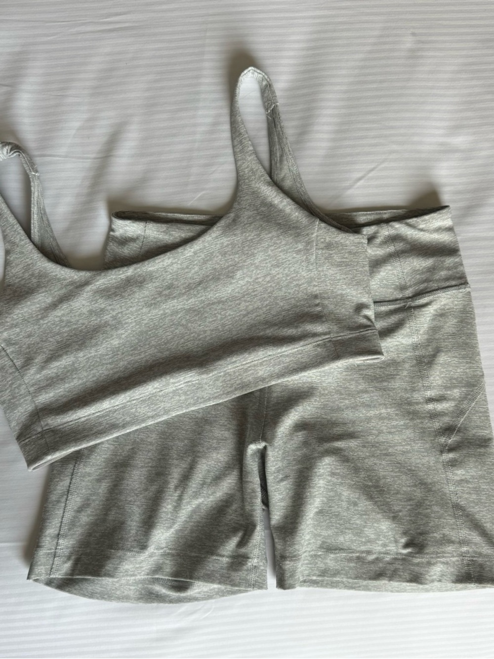 Outdoor Voices Light Heather Gray Shorts and Sports Bra